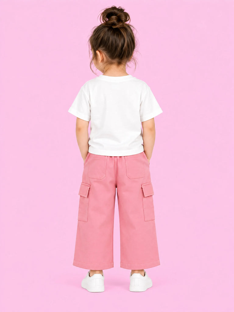 Girls Cotton Co-Ord Set – White Octopus T-Shirt & Pink Cargo Pants