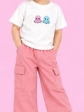 Girls Cotton Co-Ord Set – White Octopus T-Shirt & Pink Cargo Pants