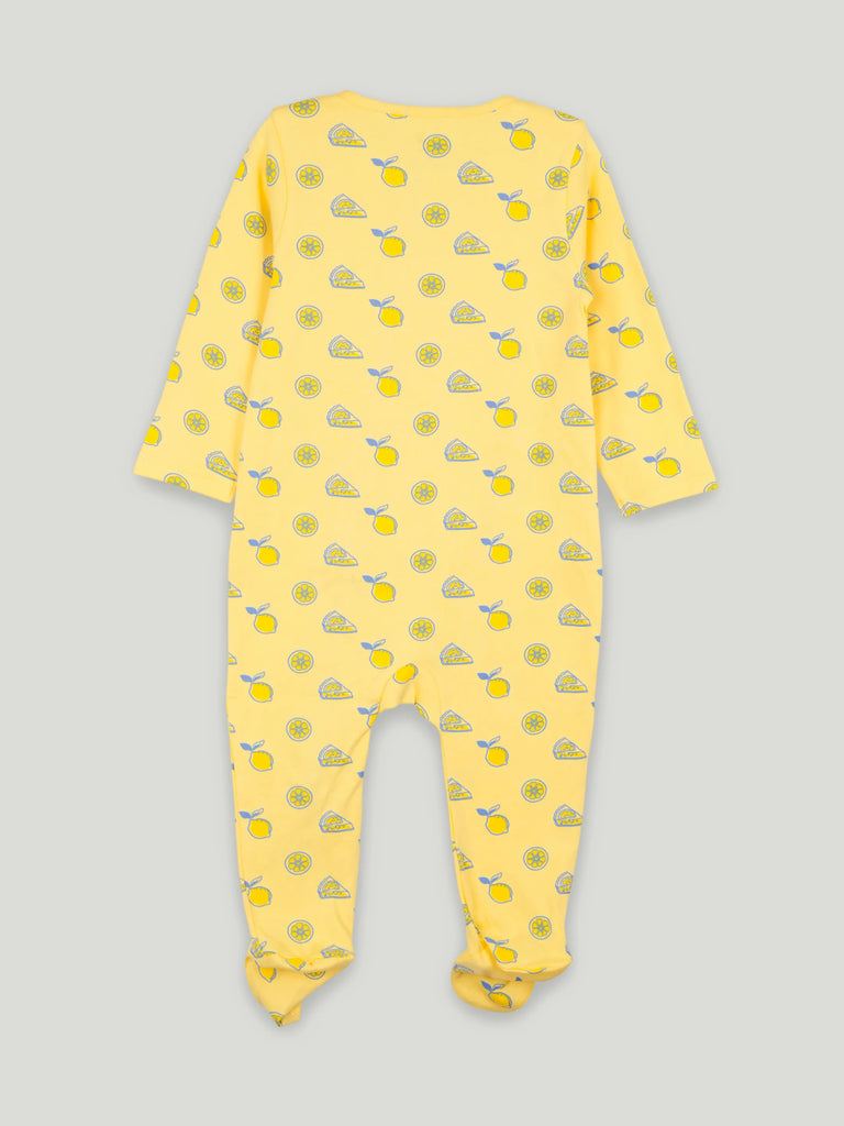 Organic Cotton Baby Romper – Soft Breathable Yellow Lemon Print Full Sleeve Zip Sleepsuit