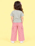 Girls Cotton Co-Ord Set – Grey Whale T-Shirt & Pink Cargo Pants