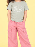 Girls Cotton Co-Ord Set – Grey Whale T-Shirt & Pink Cargo Pants