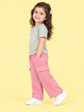 Girls Cotton Co-Ord Set – Grey Whale T-Shirt & Pink Cargo Pants