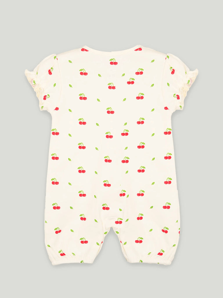 Baby Girl Cherry Print Romper with Ruffle Sleeves