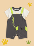 Kidbea Unisex Dungaree Set in Grey – Adorable Puppy Print Overalls with Soft White T-Shirt for Infants