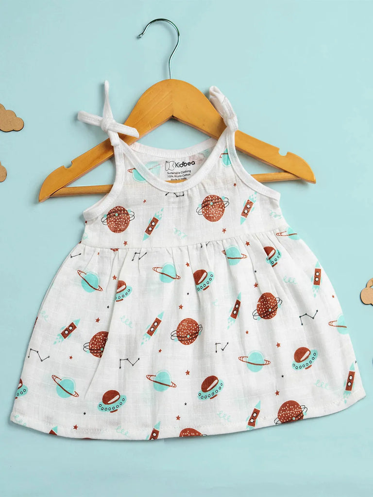 Premium Extra Soft Muslin Baby Girls Frock | Cute Space Print