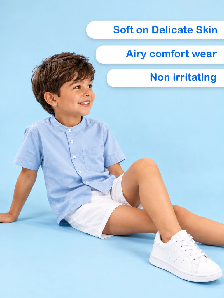 Boys Cotton Mandarin Collar Shirt – Short Sleeve Casual Shirt with Pocket