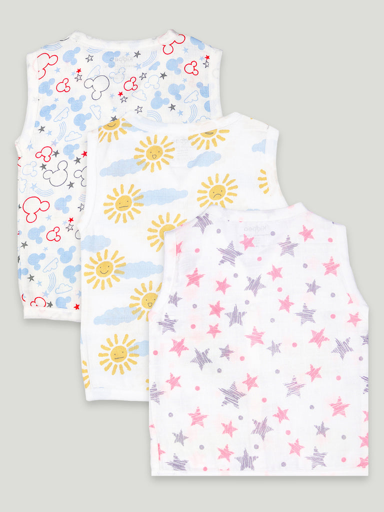 Extra Soft Muslin Cotton Jhabla Cloth for Baby | Mickey, Sun and Star Print | Print May Vary