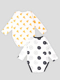 Kidbea 100% Organic cotton baby Pack of 2 onesies Unisex |  Pizza - Yellow and Donut - Black