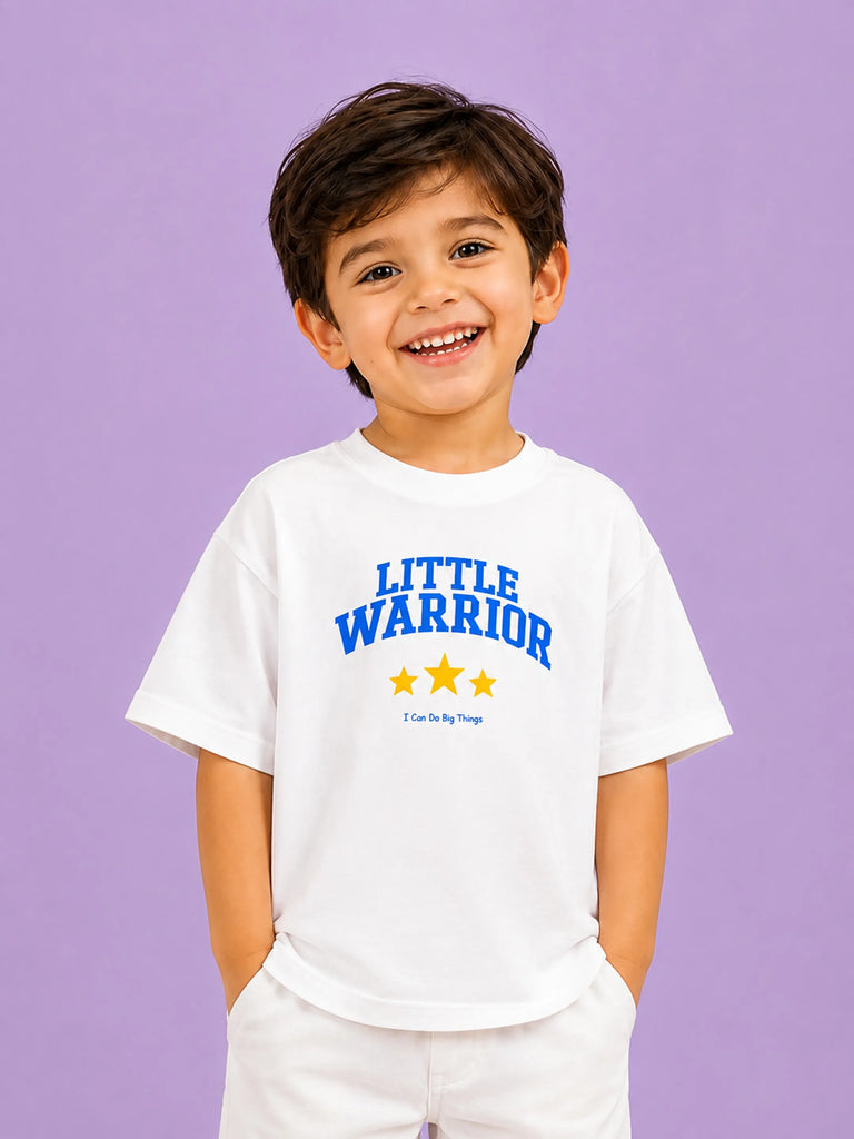 Unisex Bamboo Fabric White Little Warrior Oversized T-Shirt