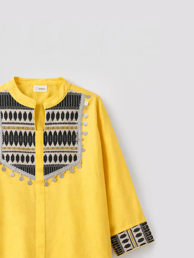 Girls Yellow Kurta Pant Set | Kids Festive Ethnic Outfit