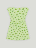 Kidbea Girls Cotton Frock | Butterfly Printed Summer Dress | Short Sleeve Casual Wear Kids | Green