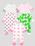 Kidbea 100% Organic Cotton Romper Bodysuit Jumpsuit Combo 5 Designs Color elephant heart flower leaf unicorn Printed