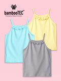 BambooTEC™ Girls Camisole Pack of 3 – Blue, Yellow & Grey Ruffle Strap Tops