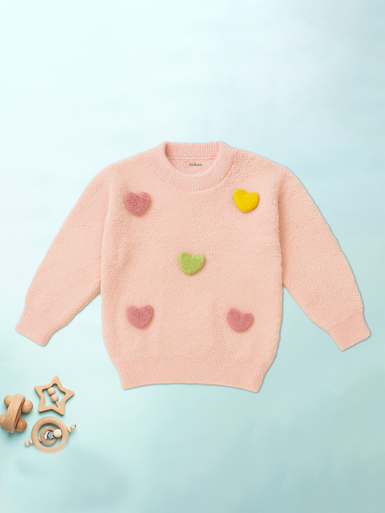 Baby Girls Faux Fur Winter Sweater | Ultra-Soft 3D Heart Pullover