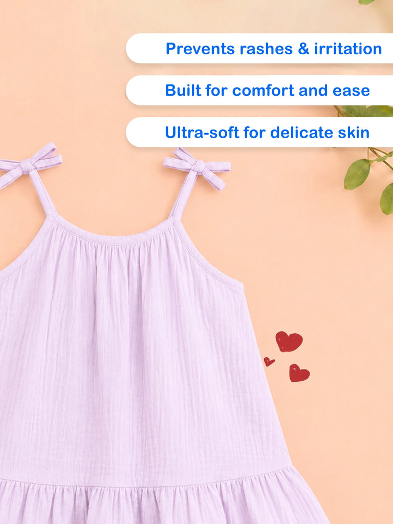 Organic Cotton Girls Sleeveless Summer Dress with Ruffle Hem - Lavender