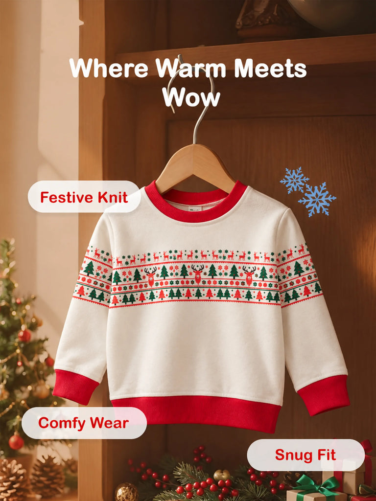 Unisex Cotton Kids Sweatshirt – White Christmas Print Full-Sleeve Sweatshirt