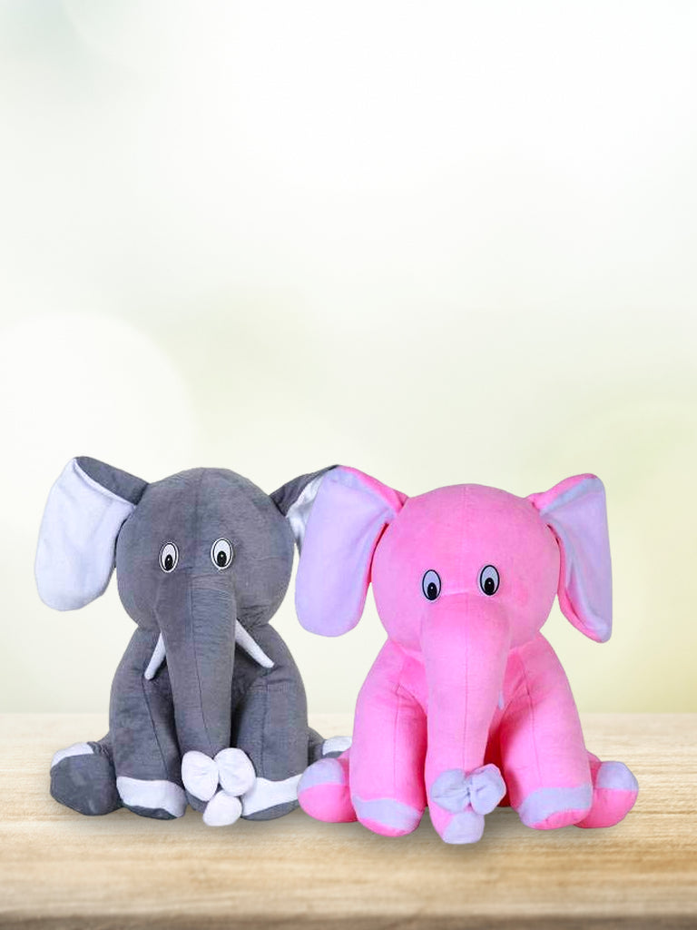 Kidbea Elephant Pink and Grey color Soft Toy, Suitable for Boys, Girls and Kids, Super-Soft, Safe, 30 cm.
