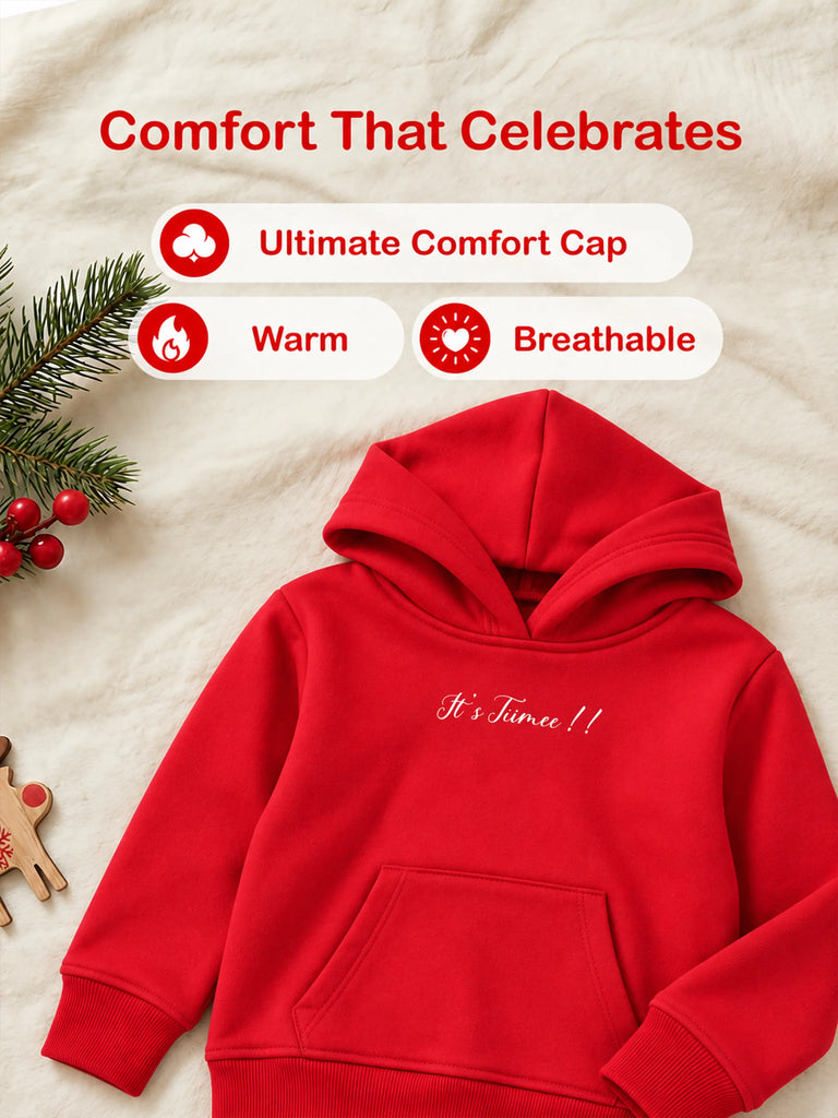 Unisex Cotton Hoodie – Red Full-Sleeve Christmas Printed Pullover Sweatshirt