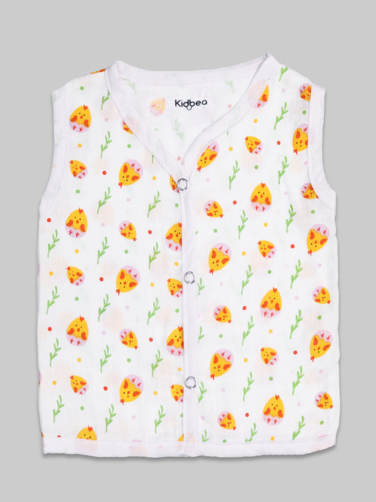 Extra Soft Mulmul Cotton Jhabla Cloth for Baby | Cute Chick and Rainbows Print May Vary