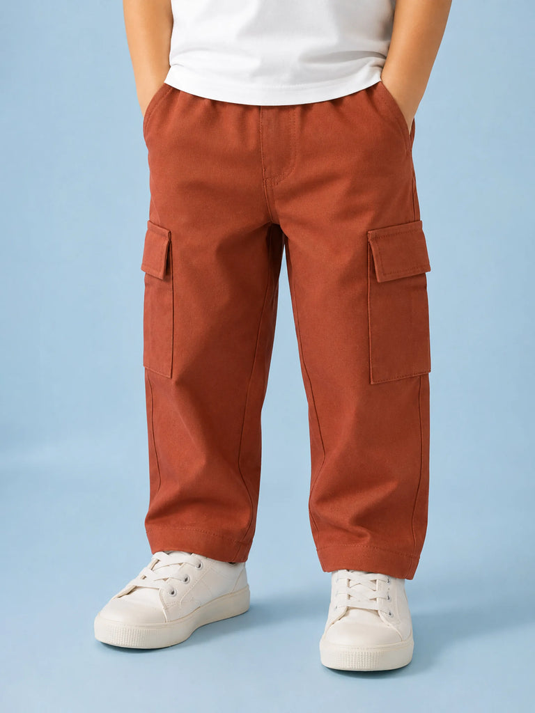 Unisex Brown Cotton Kids Cargo Shorts – Comfortable Everyday Bottomwear