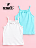 BambooTEC™ Girls Camisole Pack of 2 – White & Aqua Blue Ruffle Strap Tops