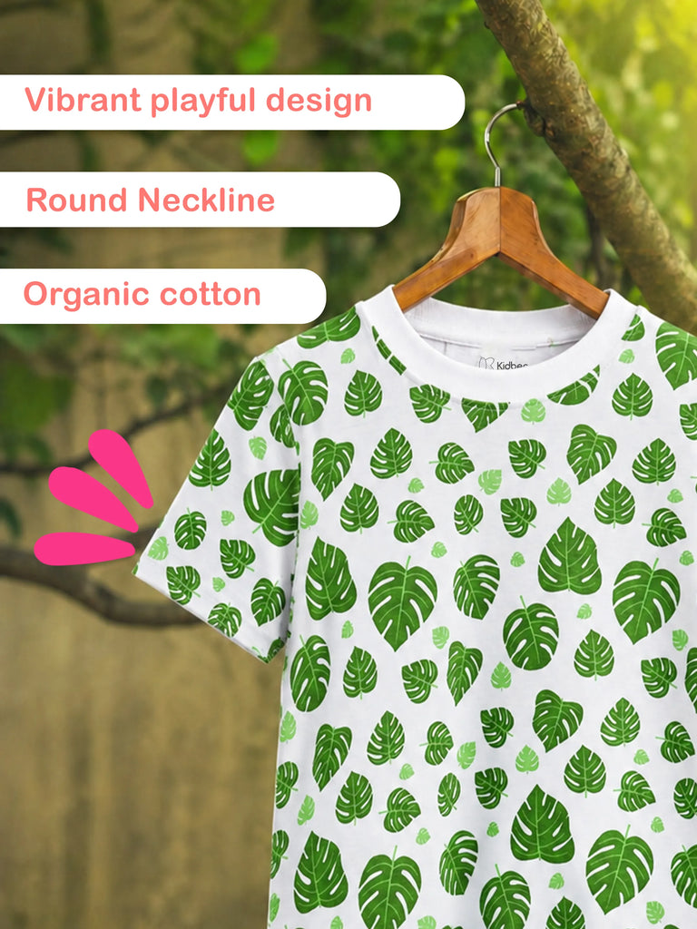 Organic Cotton Unisex Kids Co-ord Set – Soft Breathable Leaf Print T-Shirt & Shorts Set