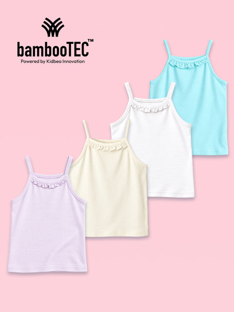 BambooTEC™ Girls Camisole Pack of 4 – Pink, Blue, White & Cream Ruffle Tops