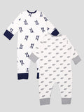 Kidbea 100% Organic Cotton Romper Bodysuit Jumpsuit Combo 2 Designs Color dog and elephant Printed 9-12 Month
