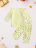 100% Bamboo Cotton Girls Full Sleeves Flamingo Printed Co-Ord Set - Soft Yellow