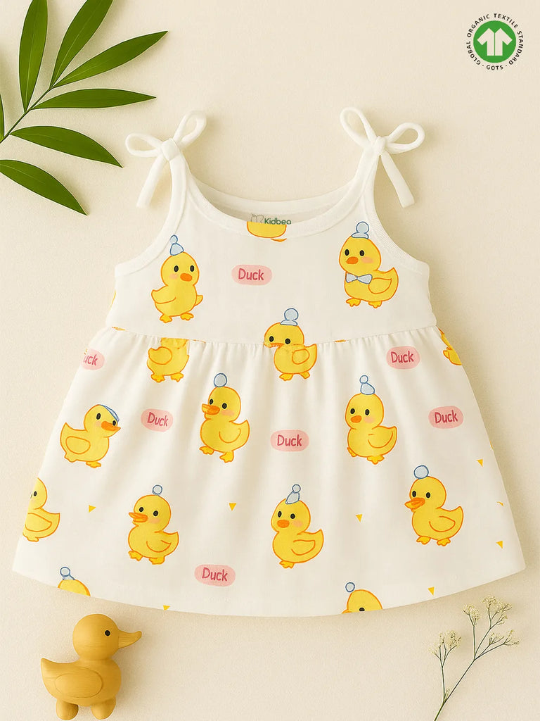 Extra Soft Muslin Baby Girls Frock – Cute Duck Print Sleeveless Dress