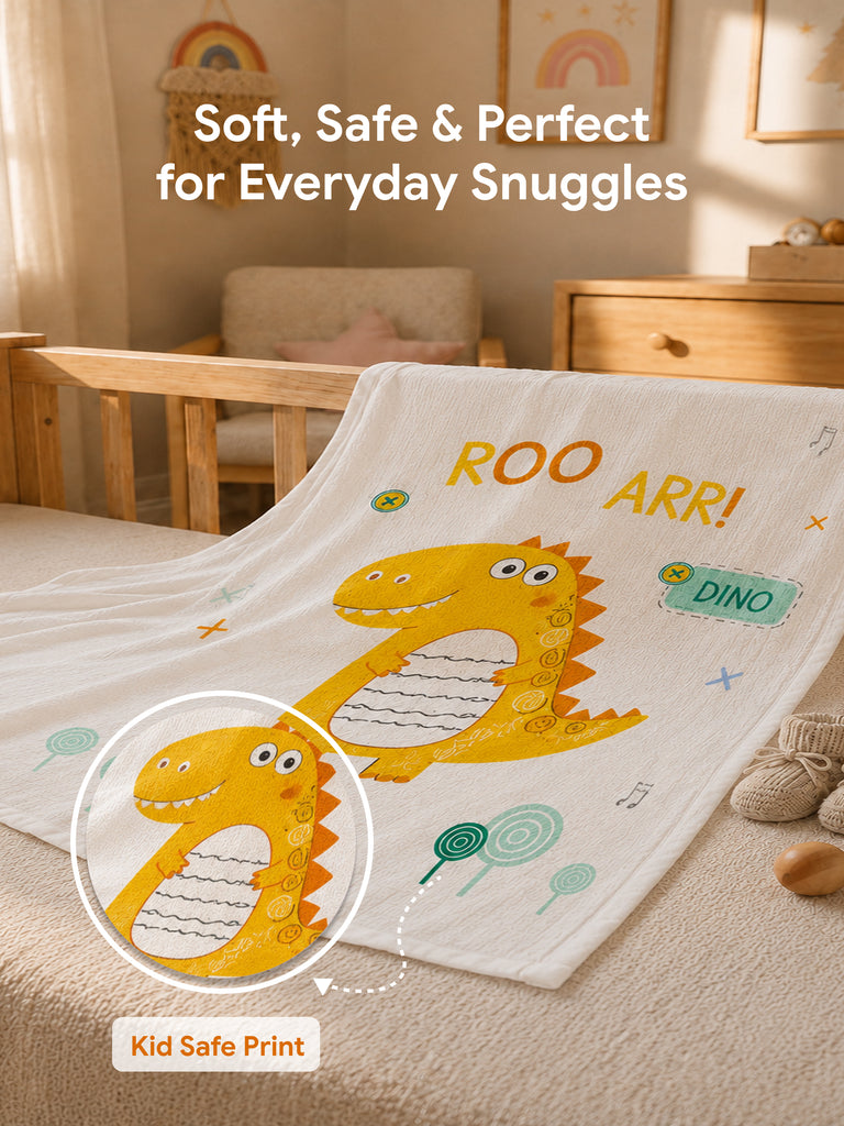 Bamboo Fabric Dino Print Baby Blanket | Ultra Soft Swaddle Blanket | 110 × 110 cm
