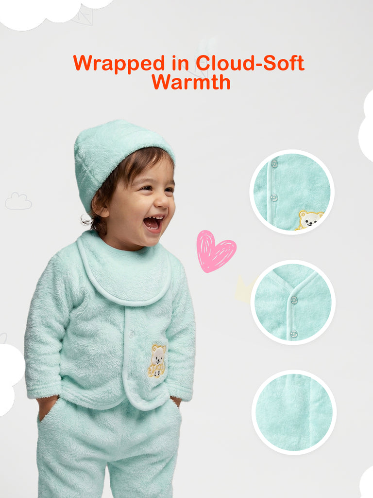Unisex Baby Winter Wear – Pack of 5 Cozy Set with Cardigan, Pants, Footed Pants, Cap & Bib