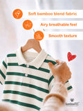 Boys Bamboo Fabric Green Striped Polo T-Shirt