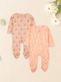 Organic Cotton Baby Romper Pack of 2 – Bunny & Tiger Print Full Sleeve Zip Sleepsuit