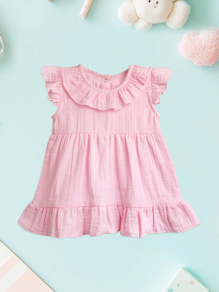 Light Organic Cotton Girls Frock Set | Pack of 3 (Green, Pink & Mustard Yellow)