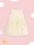 Kidbea Baby Girl Party/Birthday Dress | Sleeveless Stylish Frock with White Heart Embroidery & Tulle Layer | Ideal for Toddlers & Infants Cream