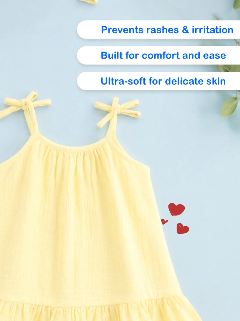 Organic Cotton Girls Sleeveless Summer Dress with Ruffle Hem - Yellow