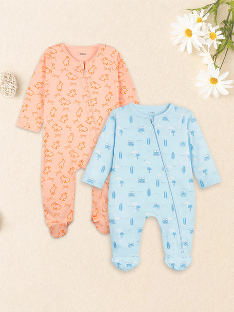 Organic Cotton Baby Romper Pack of 2 – Bunny & Beach Full Sleeve Zip Sleepsuit