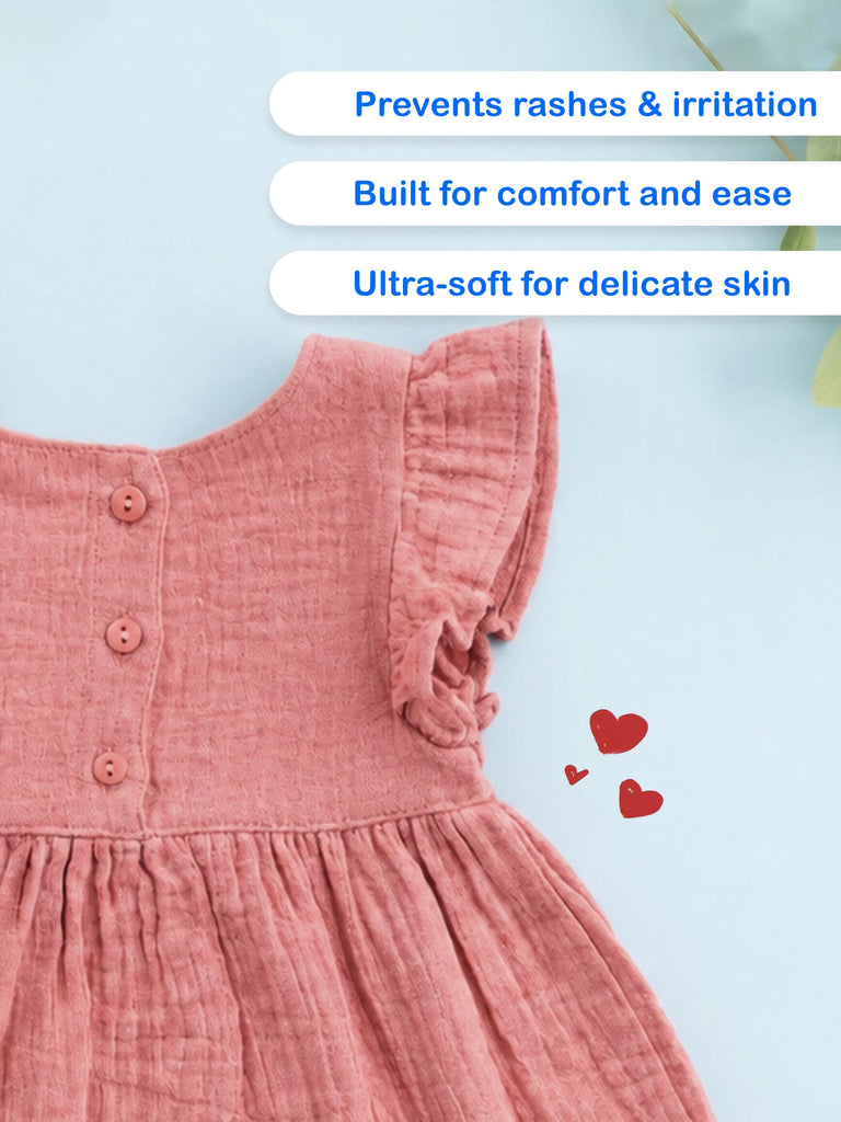 Organic Cotton Girls Flutter Sleeve A-Line Dress - Dusty Rose