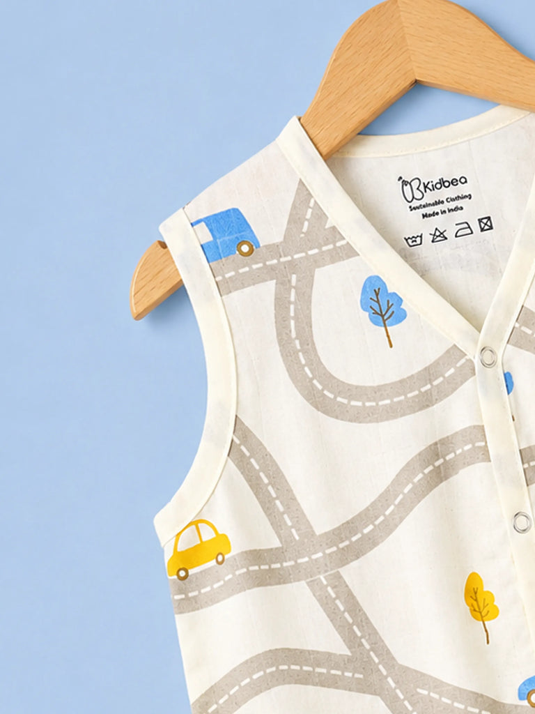 BambooTEC™ Bamboo Muslin Baby Jhabla – Road & Car Print