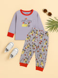 Kidbea Unisex Kids Cotton Night Suit Set | Hello Spring Print | Full Sleeves Sleepwear | Purple