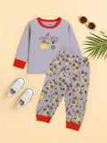 Unisex Kids Cotton Nightsuit Set | Hello Spring Print | Full Sleeves Sleepwear | Purple