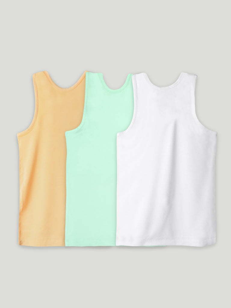 Bamboo Vest for Kids Pack of 3 (Peach & mint Green & White) – Soft, Breathable & innerwear