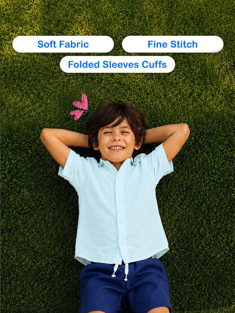 Boys Linen Cotton Pastel Blue Shirt