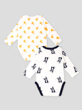 Kidbea 100% Organic cotton baby Pack of 2 onesies Unisex |  Pizza - Yellow and Dog- Blue