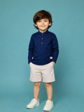 Light Organic Cotton Navy Blue Shirt & Beige Shorts Co-ord Set
