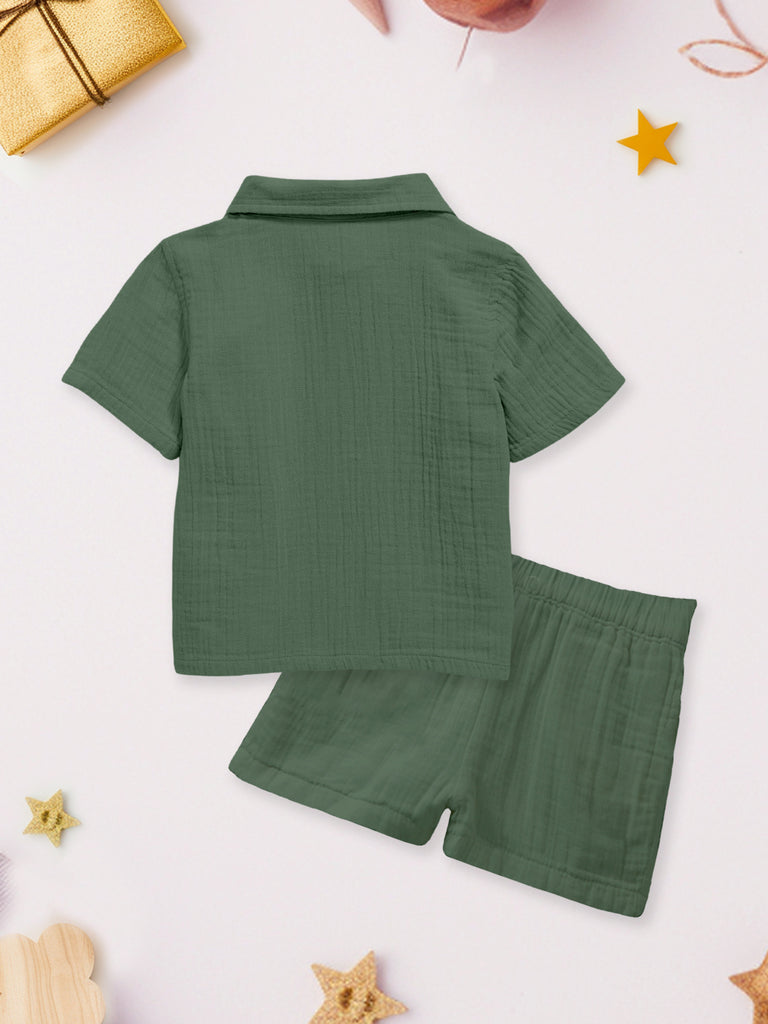 Light Linen Shirt & Pant Dark Green Co-ord Set