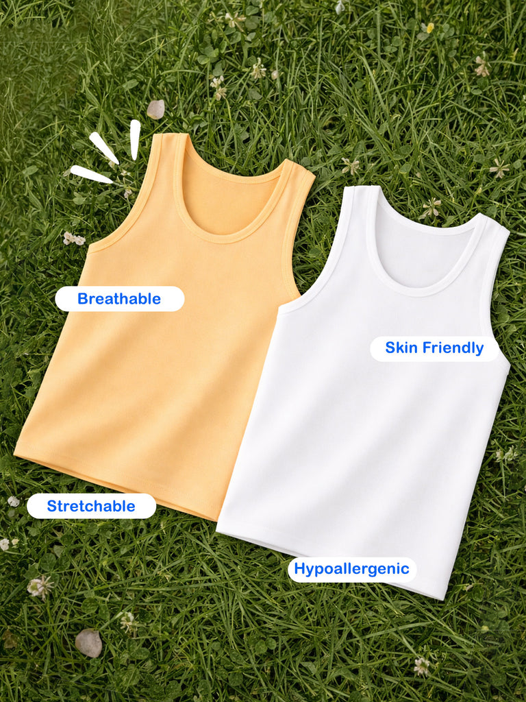 Bamboo Vest for Kids Pack of 2 (White & Peach) – Soft, Breathable & innerwear