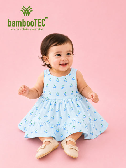 BambooTEC™ Bamboo Muslin Baby Frock – Cherry Print, Soft & Breathable Dress
