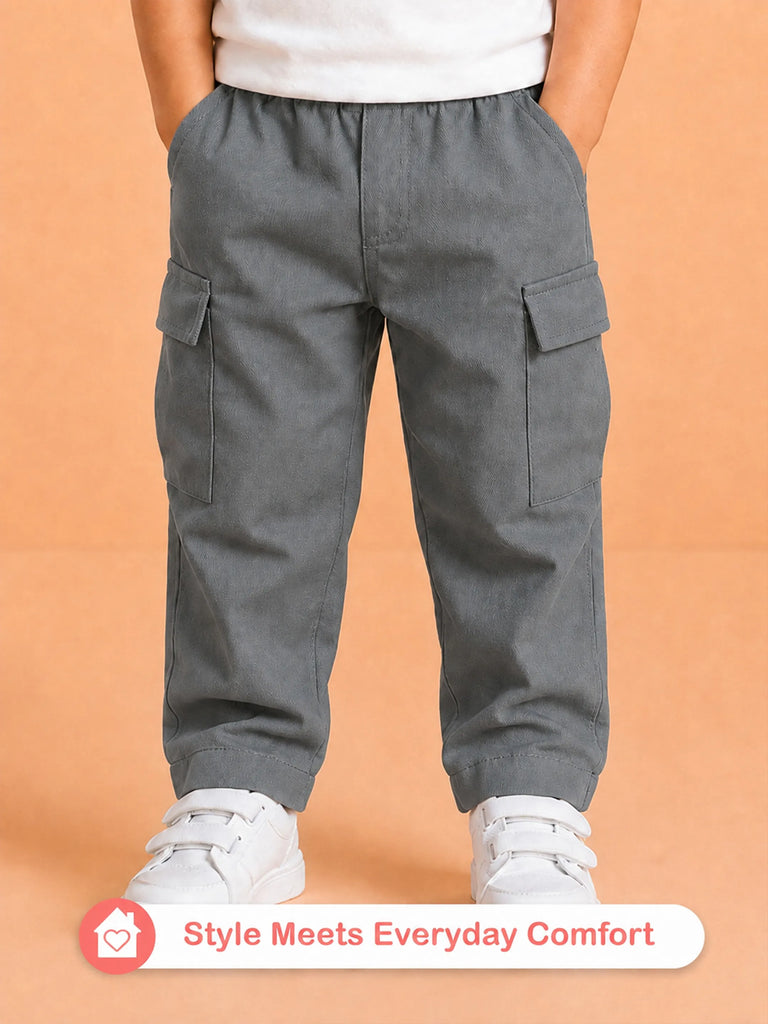 Unisex Grey Cotton Kids Cargo Pants – Comfortable Everyday Bottomwear